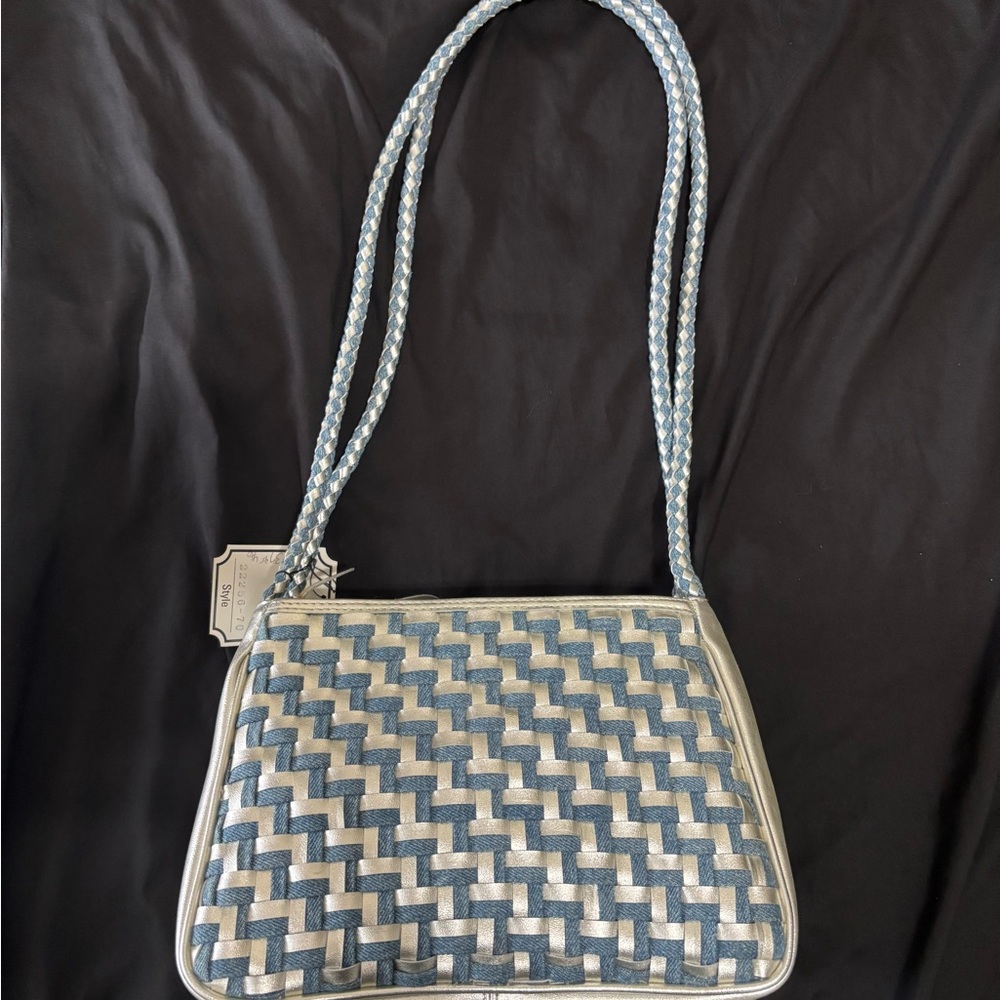 Warren Reed Stylish Blue and White Woven Handbag